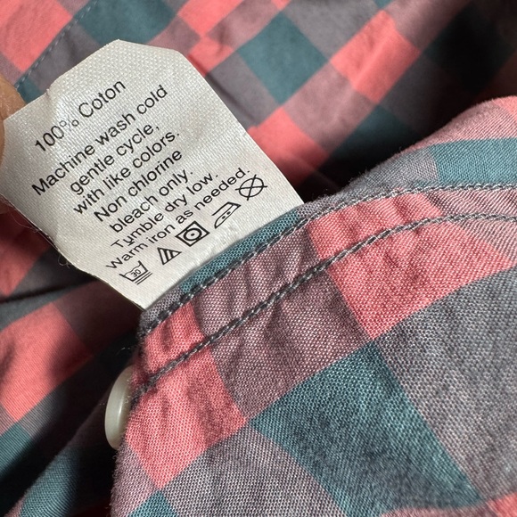 J. Crew Factory Men’s Pink Blue Checkered Plaid slim cotton button down shirt S - Picture 7 of 7